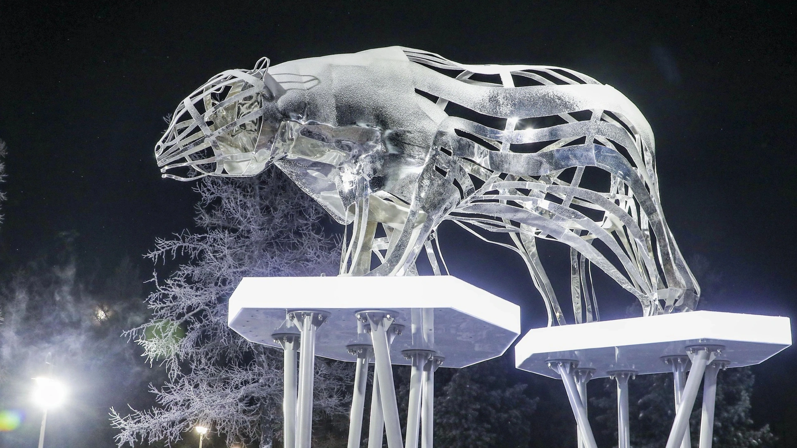 В парке Надыма установили арт-объект в виде белого медведя